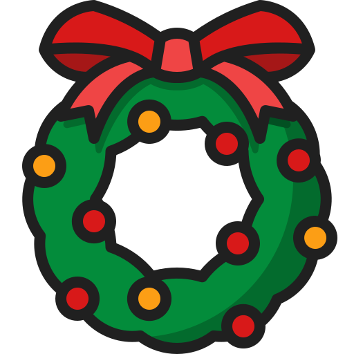 icon of a green wreath with red and orange ornaments